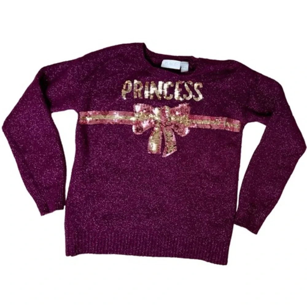 The Children's Place Princess Glitter & Sequin Wine Knit Sweater 7-8 Winter SALE